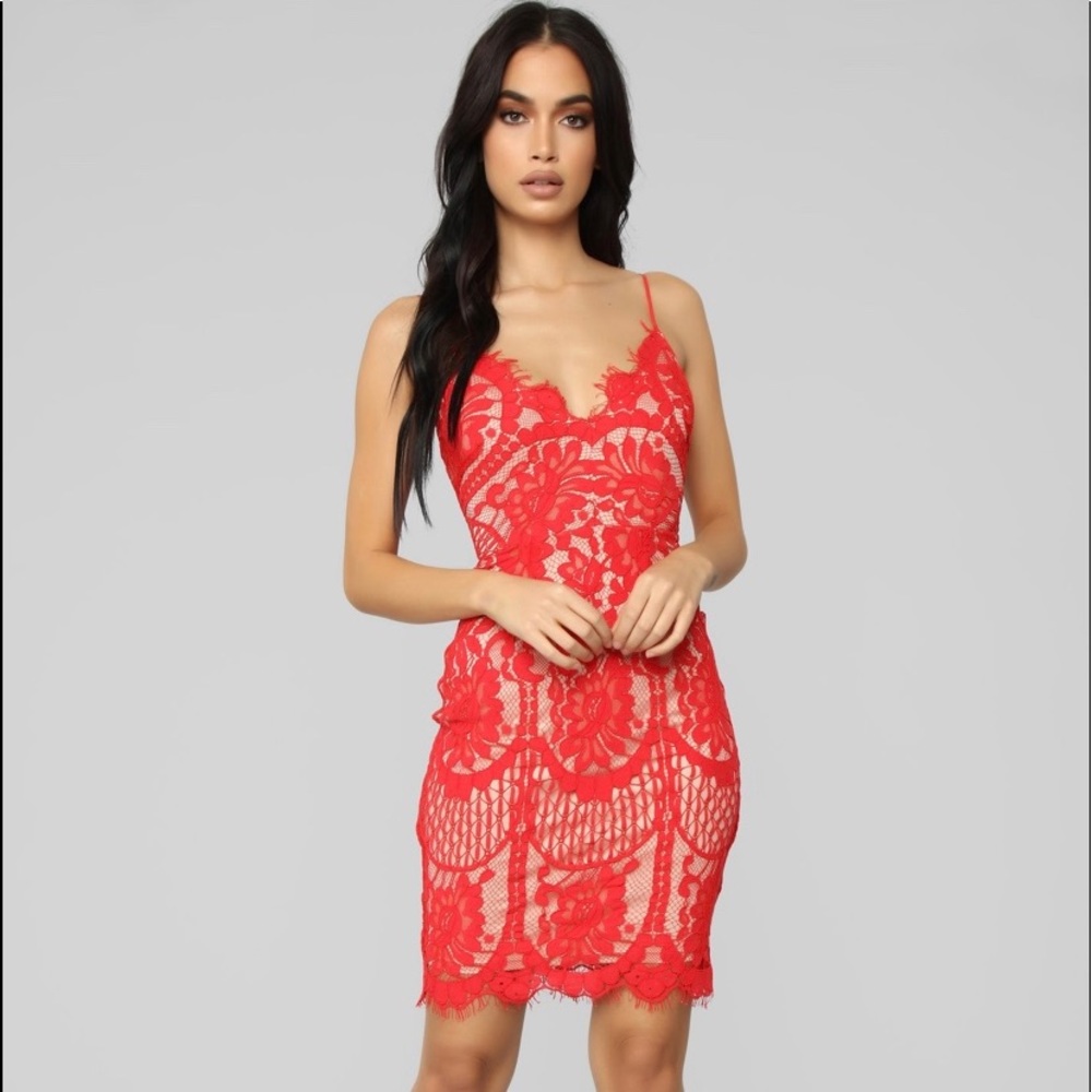 NWT Fashion Nova Lovely In Lace Midi Dress - Red